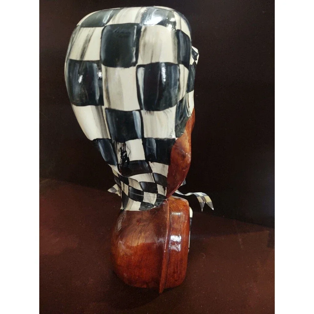 MY OWN HP Whimsical African Bust Sculpture Black & White Checkerboard Check